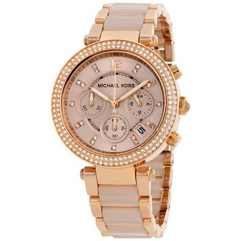 michael kors rose gold red dial watch|Michael Kors parker chronograph watch.